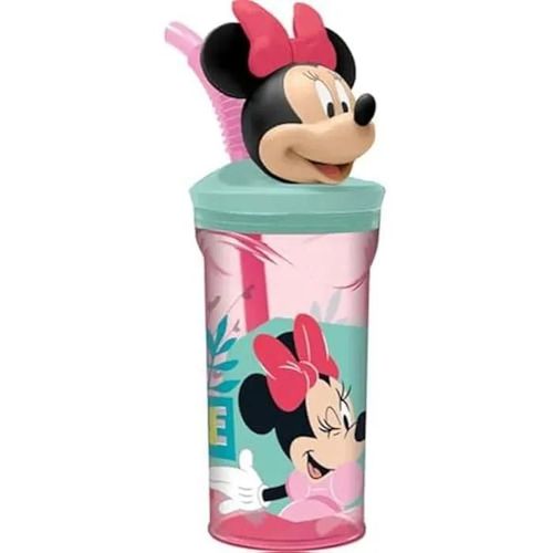 Gobelet En Plastique - Disney - Minnie - 360 Ml - Paille Intégrée - Figurine 3d