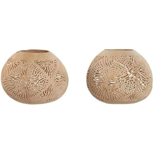 Bougeoir - HOME ESPRIT - Lot de 2 - Fibre de Coco - Multicolore - 15 x 15 x 13 cm