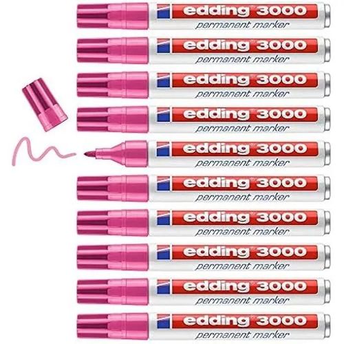 Marqueur Permanent - Edding - 3000 - Rose - 10 Stylos - Pointe Ronde 1,5-3 Mm