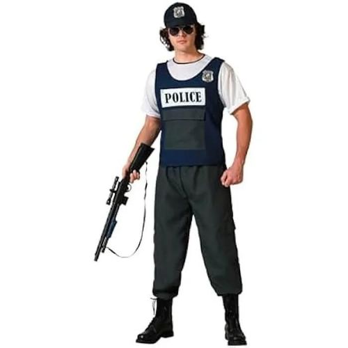 Déguisement De Police - Atosa - Gilet Bleu - Costume Adulte - 100% Polyester - Lot De 12