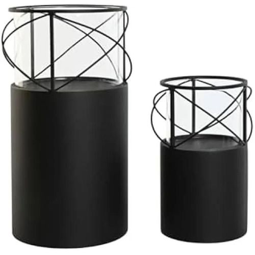 Bougeoir - HOME ESPRIT - Lot de 2 - Métal Noir - 24,5 x 24,5 x 46 cm - Objets décoratifs