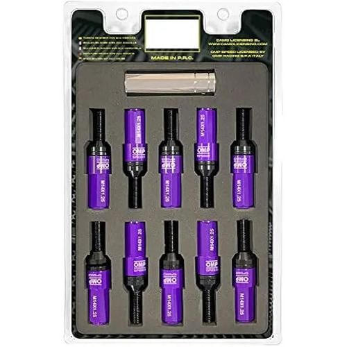 Vis De Roue - Omp - Lot De 20 - M14x1.25 - Clé 17-19 - Longueur 28 Mm Avec Protection Violette
