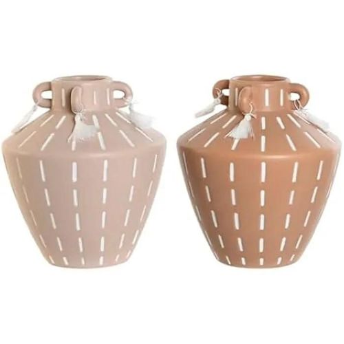 Vase décoratif - HOME ESPRIT - Marron Clair - Céramique - 15,5 x 15,5 x 17,1 cm - 2 unités