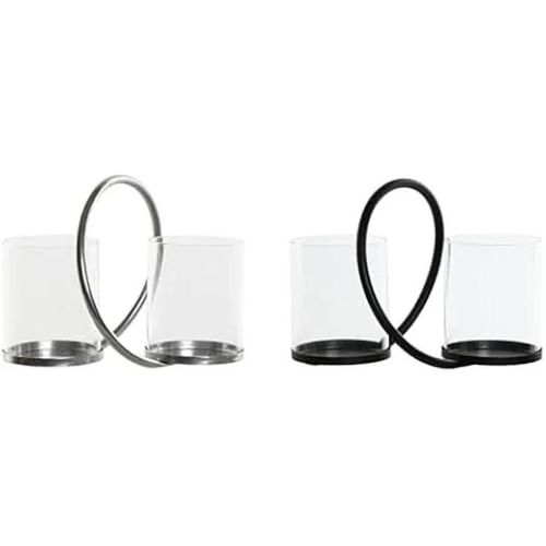 Bougeoir - HOME ESPRIT - Noir argenté - Métal et Verre - 19 x 24 x 18 cm - 2 unités