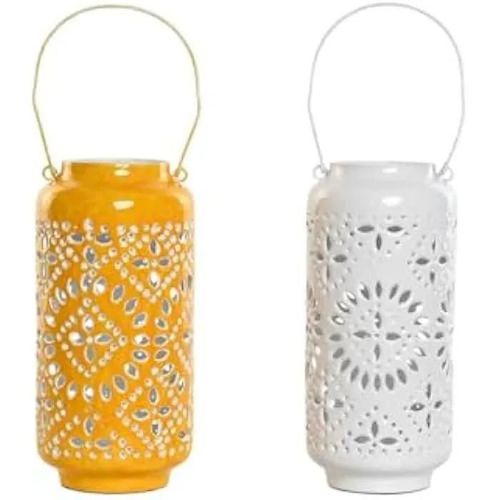 Bougeoir - HOME ESPRIT - Jaune Blanc - Fer - 15 x 15 x 33 cm - 2 unités
