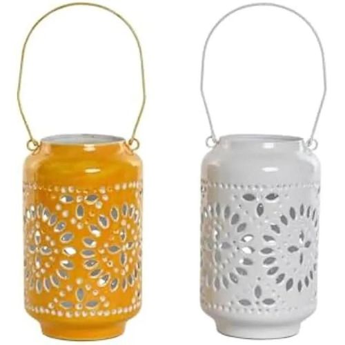 Bougeoir - HOME ESPRIT - Jaune Blanc - Fer - 15 x 15 x 26 cm - 2 unités