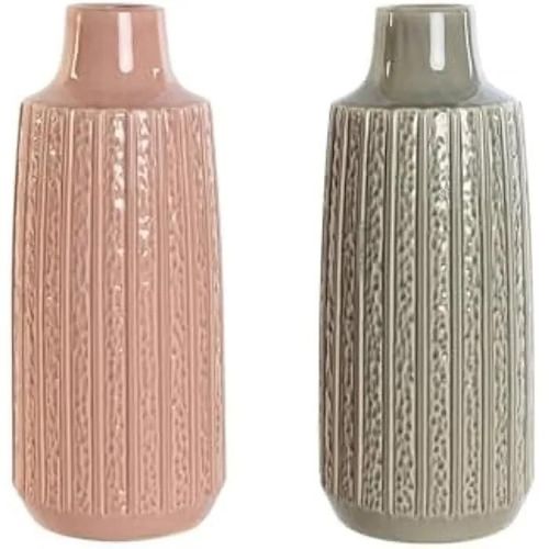 Vase décoratif - HOME ESPRIT - Rose Gris Clair - Porcelaine - 16 x 16 x 38 cm - 2 unités