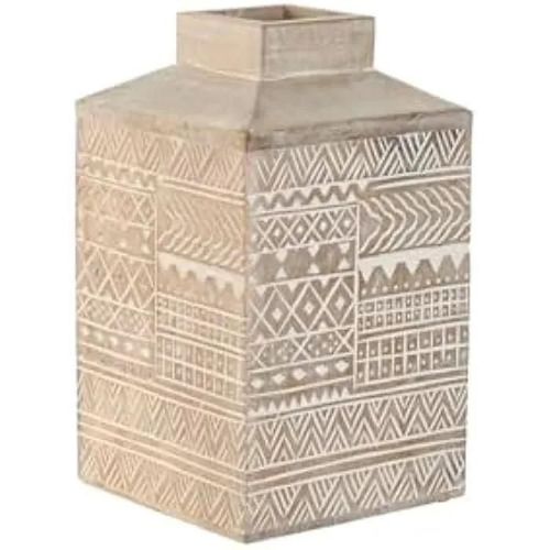 Vase décoratif - HOME ESPRIT - Bois de manguier - 18 x 18 x 30,5 cm - Blanc - Multicolore