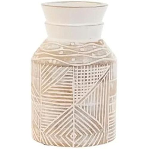 Vase décoratif - HOME ESPRIT - Modèle en bois de manguier - Blanc naturel - 15 x 15 x 38 cm - Style ethnique
