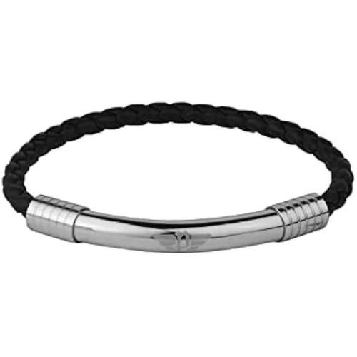 Bracelet - Police - Cuir Tressé - Acier Brillant - Noir - 190 Mm