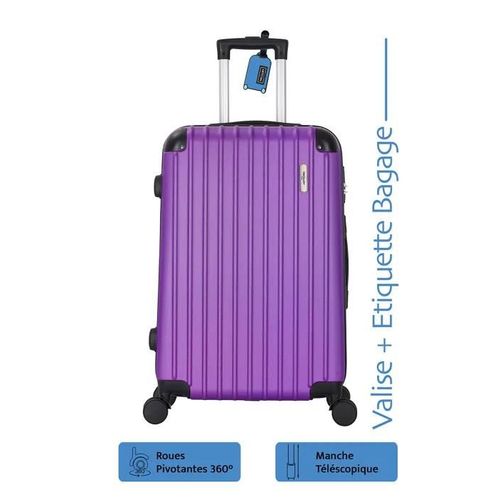 Valise Moyenne 65cm Rigide Airlight Bleu + Étiquette Bagage - 4 Roues 360 - 30kg - 65L ¿ ADC