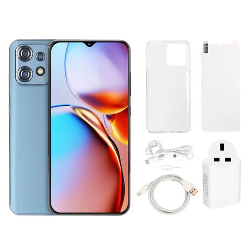 Téléphone portable débloqué 4G double SIM double veille 12 Go 256 Go Écran IPS HD 6,54 pouces Caméra arrière 32 MP Caméra frontale 16 MP Smartphones débloqués Bleu Prise UK 100-240 V