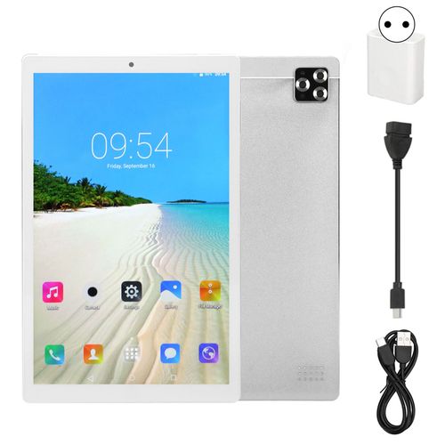 Tablette argentée de 10.1 pouces, 4 go 64 go, écran IPS 1080x1920, processeur 10 cœurs, 8000mAh, caméra 13mp, tablette HD pour le travail et les études, prise ue 100 à 240V