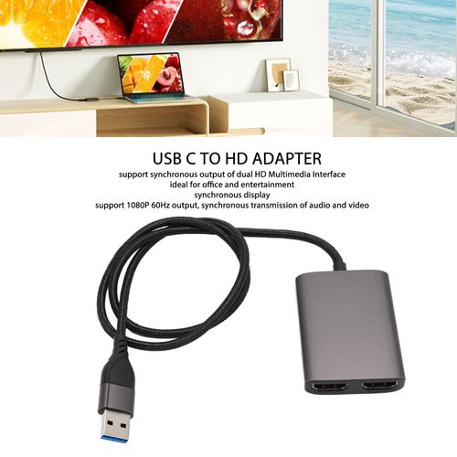 Adaptateur de Type C vers HD en alliage d'aluminium ABS, sortie 1080P 60Hz, double Interface USB vers HD, adaptateur vidéo pour PC portable et de bureau