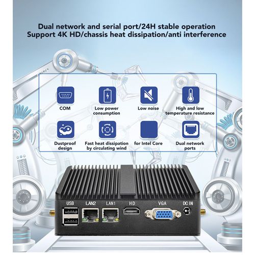 Mini PC CPU J4125 DDR4 8G PC industriel sans ventilateur avec deux ports LAN Gigabit anti-poussière pour Windows 7 10 Mini PC 100-240V 256G prise ue