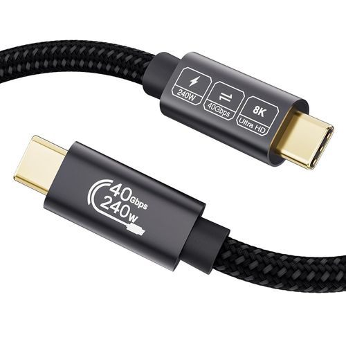 Câble USB 4 avec Câble Thunderbolt 4,HDR Vidéo 8K@60Hz 4K@144Hz,240W 48V/5A PD3.1,Données 40Gbps Thunderbolt 3 1m pour PSSD,MacBook,iPhone 16,iPhone 15, iPad,Galaxy S24,Dockings,eGPU,Switch