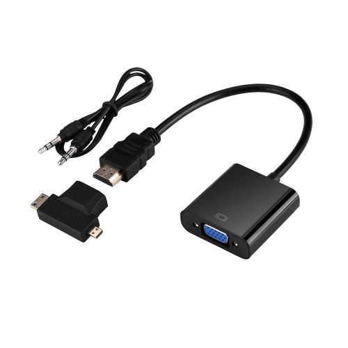 Adaptateur HDMI vers VGA avec câble Audio, connecteur Micro Mini HDMI de Type T pour PS3, PS4, Xbox360, noir
