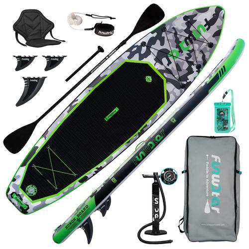 Funwater - Stand Up Paddle Board, Planche De Paddle Gonflable, Set De Paddle, Planche De Surf, 330 X 84 X 15cm, Noir & Vert - Honor