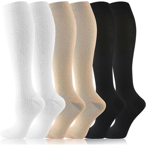 3 Paires De Chaussettes De Compression Pour Femmes Pour Hommes, Bas De Compression Haute Genou, Chaussettes Pressurisées Pour Infirmières Voyageant En Avion