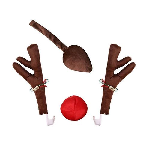 Renne Décoration Voiture Véhicule Nez Klaxon Costume Set Rudolph Noël Renne Bois Nez Rouge O
