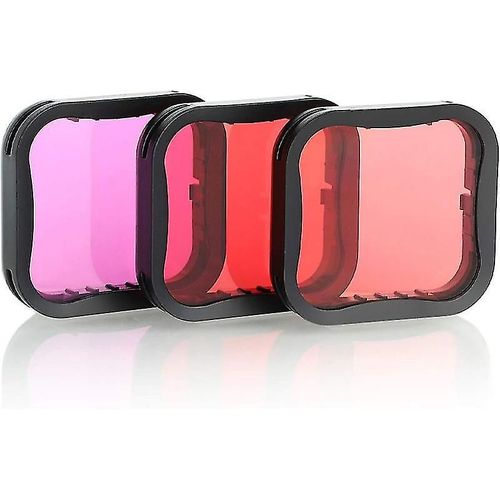 Pack de 3 filtres de plongée pour GoPro Hero 5 6 7 Black Super Suit Dive Housing - Rouge, rouge clair et Magenta Fi