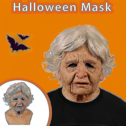 Old Woman Mask Halloween Creepy Wrinkle Masque Facial Mask Latex Cosplay Party Props