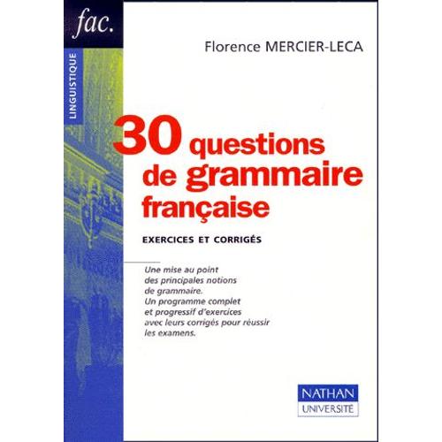 30 Questions De Grammaire Francaise Exercices Et Corriges Rakuten