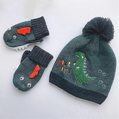 Casquette Et Mitaines Fantaisie En Tricot Chaud Tricot Pour Enfants Pour Enfants (Vert)
