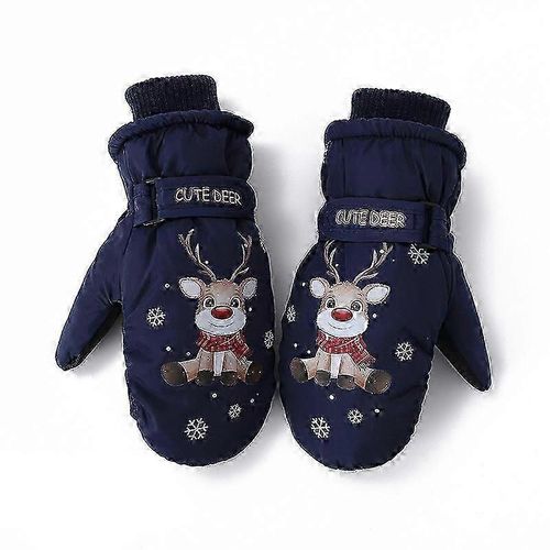 Gants De Dessin Animé Épaissi En Peluche Pour Enfants D'hiver (Bleu Foncé) S Code