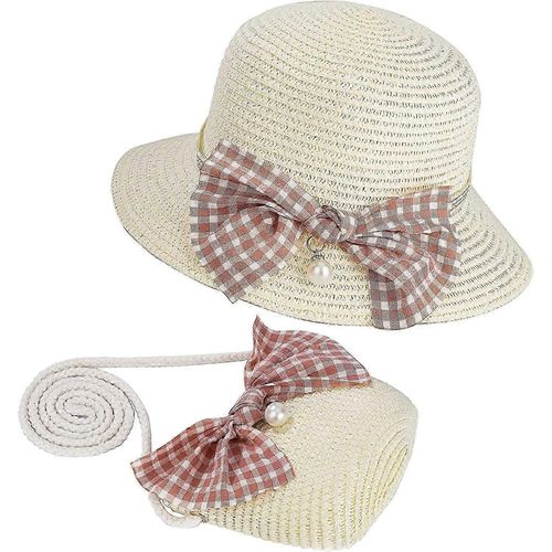 Chapeau De Paille Pour Filles Et Mini Sac À Bandoulière En Paille Avec Bowknot Décoration Chapeau De Soleil De Plage D¿Été