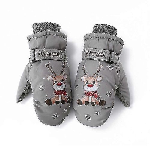 Gants De Dessin Animé Épaissi En Peluche Pour Enfants D'hiver (Gris) M Code