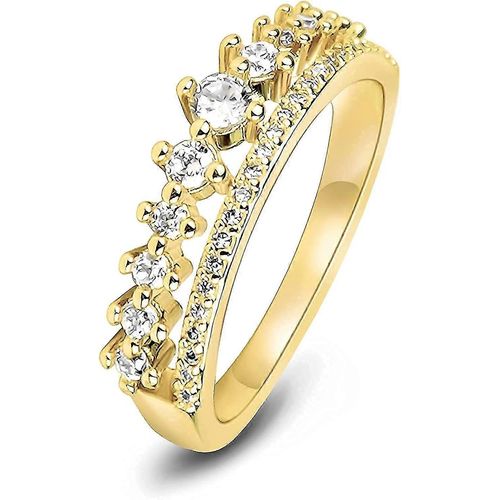 Bague De Fiançailles En Or Pour Femmes Anneau Plaqué Or 14k Élégant Double Rangée Eternity Taille De Bande
