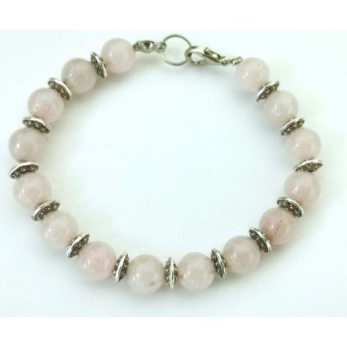 Bracelet En Perle De Pierre Quartz Rose 18 Cm