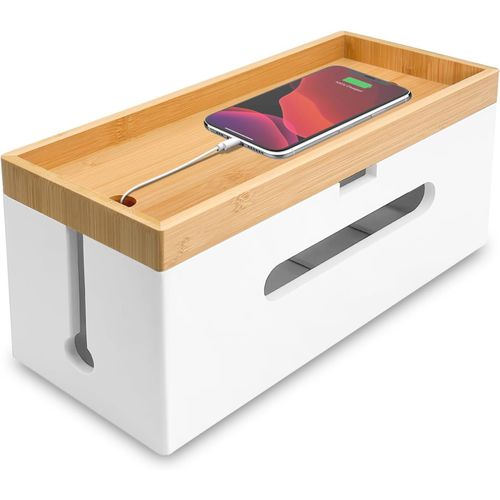 Boîte Cache câble en Bambou - Boîtes Rangement Câbles - Cache multiprise, Boîte pour Rangement des câbles, Boîte multiprise - Blanc