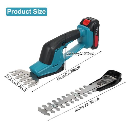 Taille-haie sans fil au lithium Taille-haie portatif à double usage Taille-haie électrique à batterie 21 V pour l'élagage avec batterie de 2,0 Ah et chargeur Coupe-herbe pour branches d'arbustes et pelouse