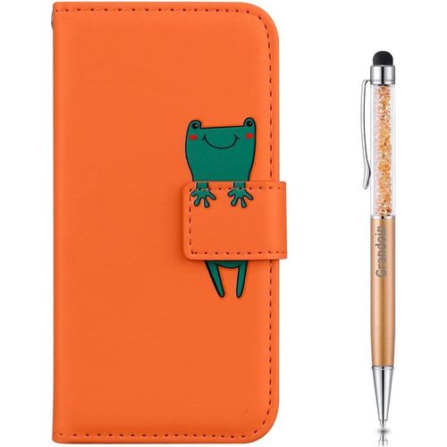 Coque Pour Huawei Y5 2018, [Anim] Bookstyle Flip Cover Tui De Protection Housse En Pu Cuir Avec Tpu Silicone Souple [Fente De Carte] [Fermeture Magntique] Pour Huawei Y5 2018 (Orange)