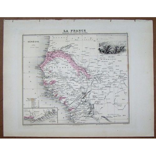Gravure Carte Du Sénégal . Atlas Migeon 1886