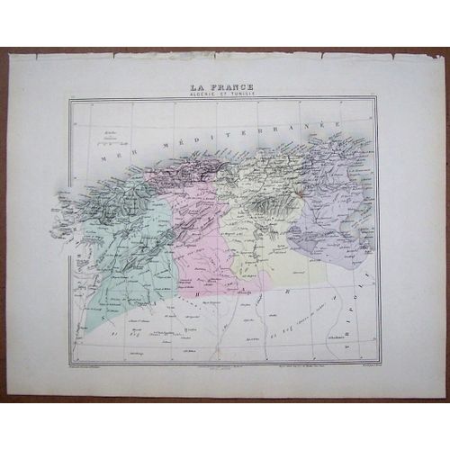 Gravure Carte Algérie Tunisie . Atlas Migeon 1886 .