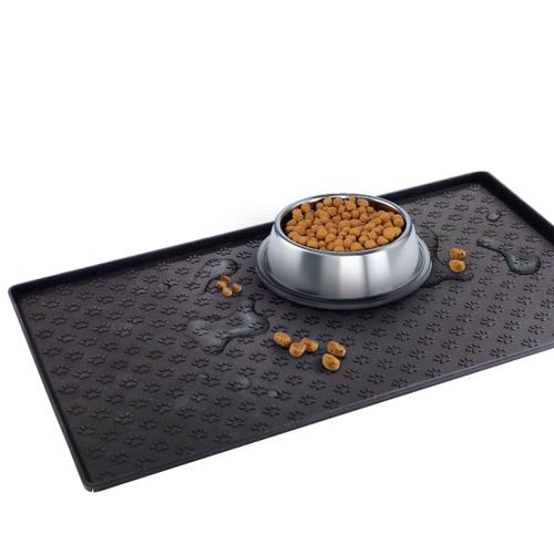 Tapis De Gamelle Pour Chiens | Venteo | Antidérapant Et Waterproof | Tapis D'alimentation D'animaux | En Silicone | 48 X 30 Cm | Noir | Facile À Nettoyer