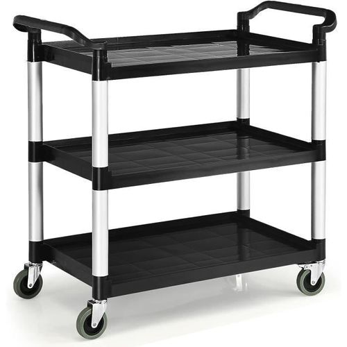 COSTWAY Chariot de Service à Roulettes, 3 Étagères, 4 Roues Flexibles (2 Verrouillable), Chariot de Service 103 x 49 x 98 CM Noir