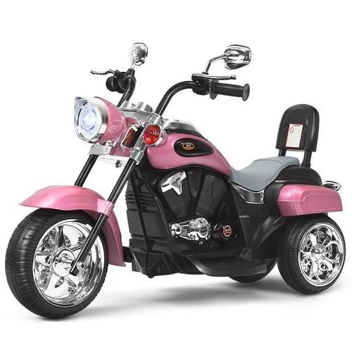 Costway Moto Électrique 6v Pour Enfants Scooter Avec 3 Roues Effet Sonore Et Lumineux, 3km/H Max, 3 Ans+ Style De Chopper Rose Clair