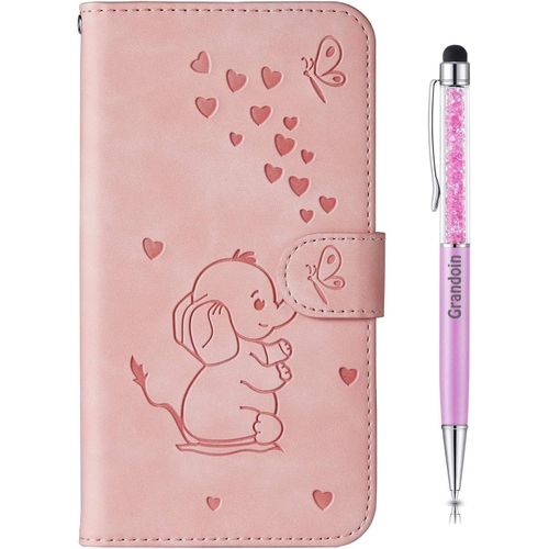 Coque Pour Samsung Galaxy A6 Plus 2018, [Gaufrage De L'lphant] Bookstyle Flip Cover Tui De Protection Housse En Pu Cuir Avec Tpu Silicone Souple Phone Case(Rose)