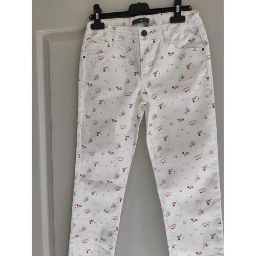 Pantalon Slim 14 Ans Z Kids Blanc À Motifs Rouges