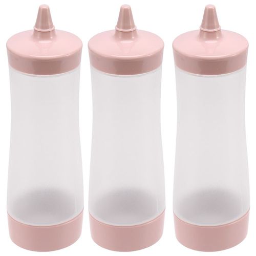 3x Bouteille Compressible Accessoires De Cuisine Distributeur De Condiments A Cruet De Sauce Sauce De Tomate Vinaigre Sauce En Plastique Sauciere Rose + Transparent