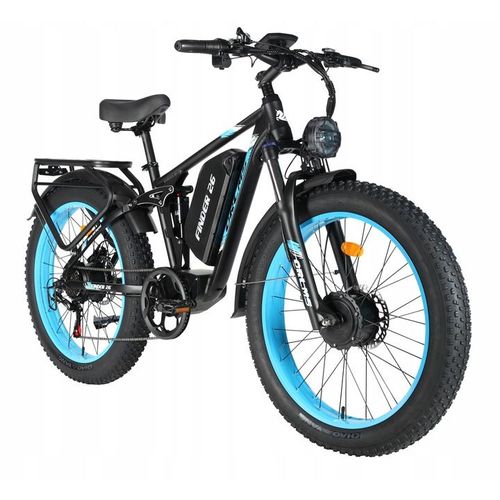 Vélo Électrique 26'' À Double Moteur 3000w 52v25ah 62km/H Vtt Shimano 7 Vitesses 26 * 4.0" Frein À Huile 100km - Bleu