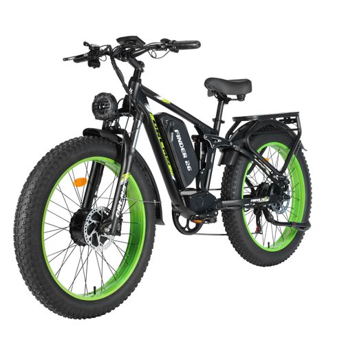Vélo Électrique 26'' À Double Moteur 3000w 52v25ah 62km/H Vtt Shimano 7 Vitesses 26 * 4.0" Frein À Huile 100km -Vert