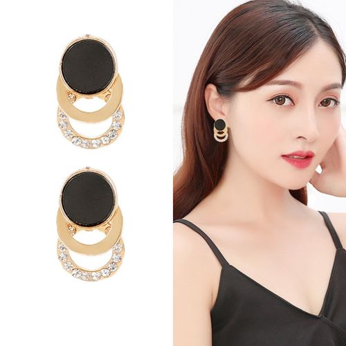 Boucles D'oreilles Pendantes Noires En Or Coréen Pour Femmes, Double Carré, Marque De Luxe, Boucle D'oreille En Cristal, Accessoires De Mariage