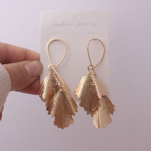 Boucles D'oreilles En Forme De Feuilles Dorées Pour Femmes, Pendentifs En Métal Lourd, Style Goutte D'eau