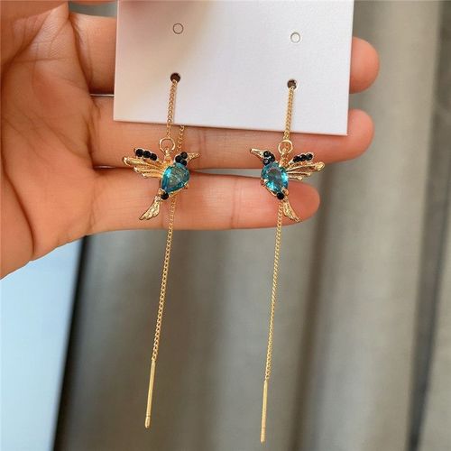 Boucles D'oreilles Pendantes En Or Rose Pour Femmes, Ligne D'oreille Longue, Enfileur De Piercing En Cristal, Accessoires De Bijoux, Document Zcomprend