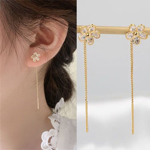 Boucles D'oreilles Pendantes En Or Rose Pour Femmes, Ligne D'oreille Longue, Enfileur De Piercing En Cristal, Accessoires De Bijoux, Document Zcomprend